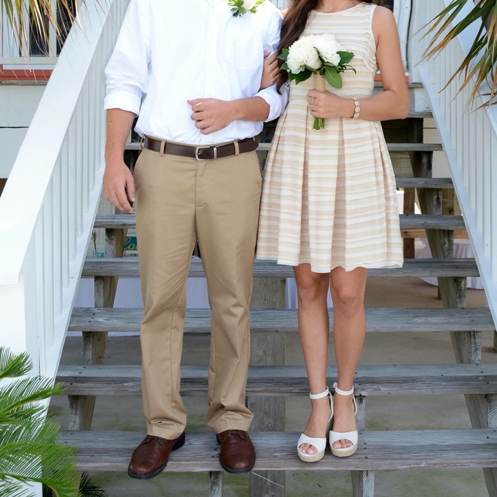 Beige/white striped dress